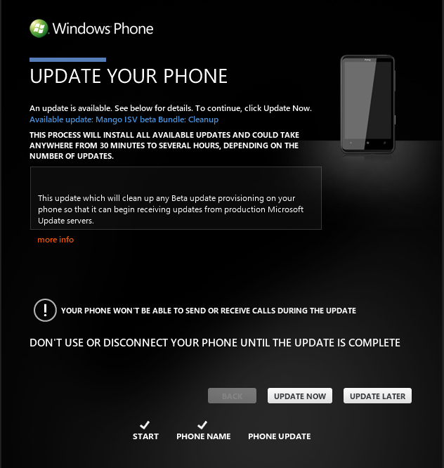 Mango ISV WP7 Update shows as available