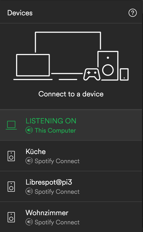 Spotify Connect showing the Pi3