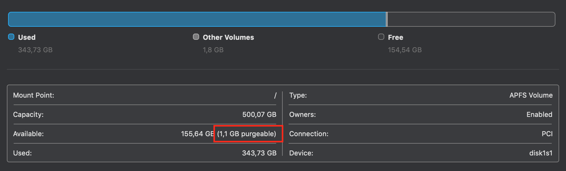 Purgeable space in Disk utility