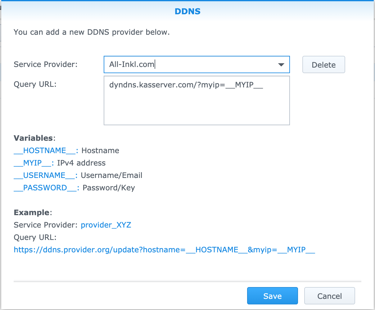 Synology DDNS Settings for use with All-inkl