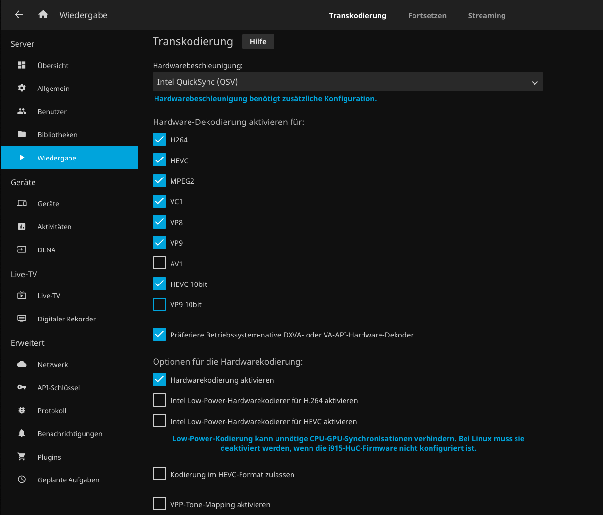 Jellyfin Settings Hardware Acceleration on Synology DS218+