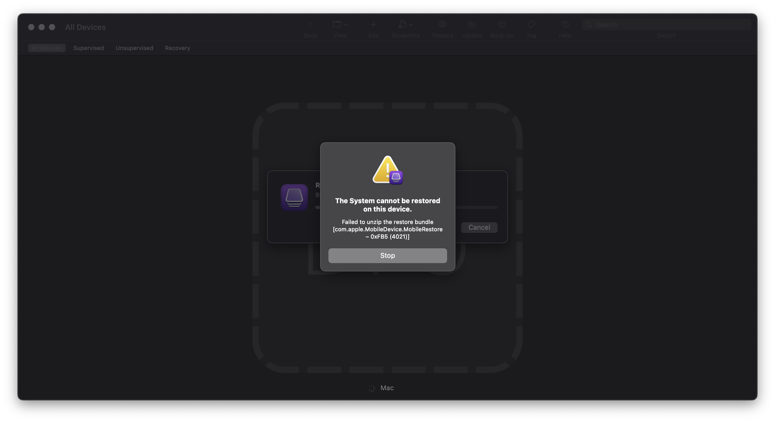 Apple Configurator error during restore process